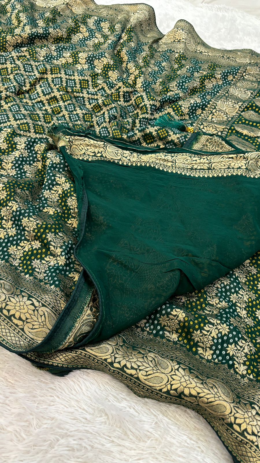 Traditional Georgette Banarasi Bandhej Saree (Green)