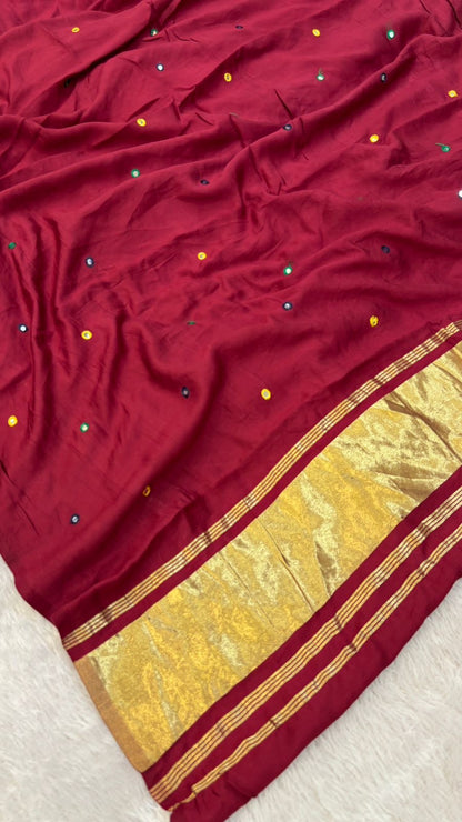 Mirror Work Duppta With Lagadi Patta - Maroon