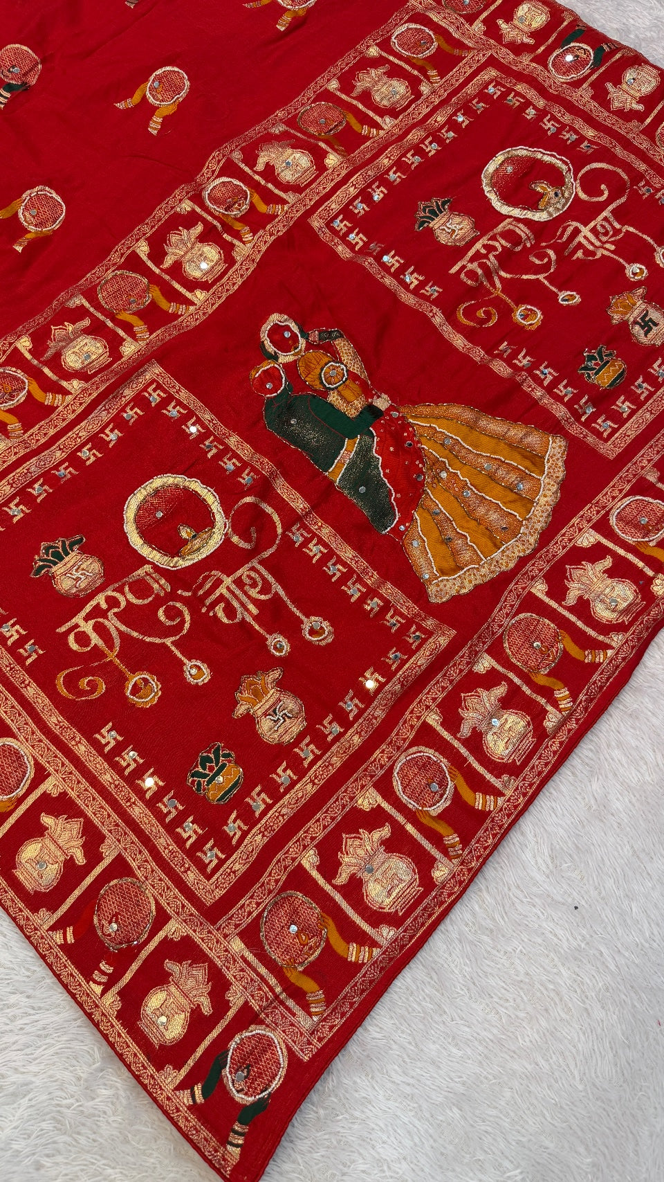 Real Handwork Karva Chauth Saree - Red