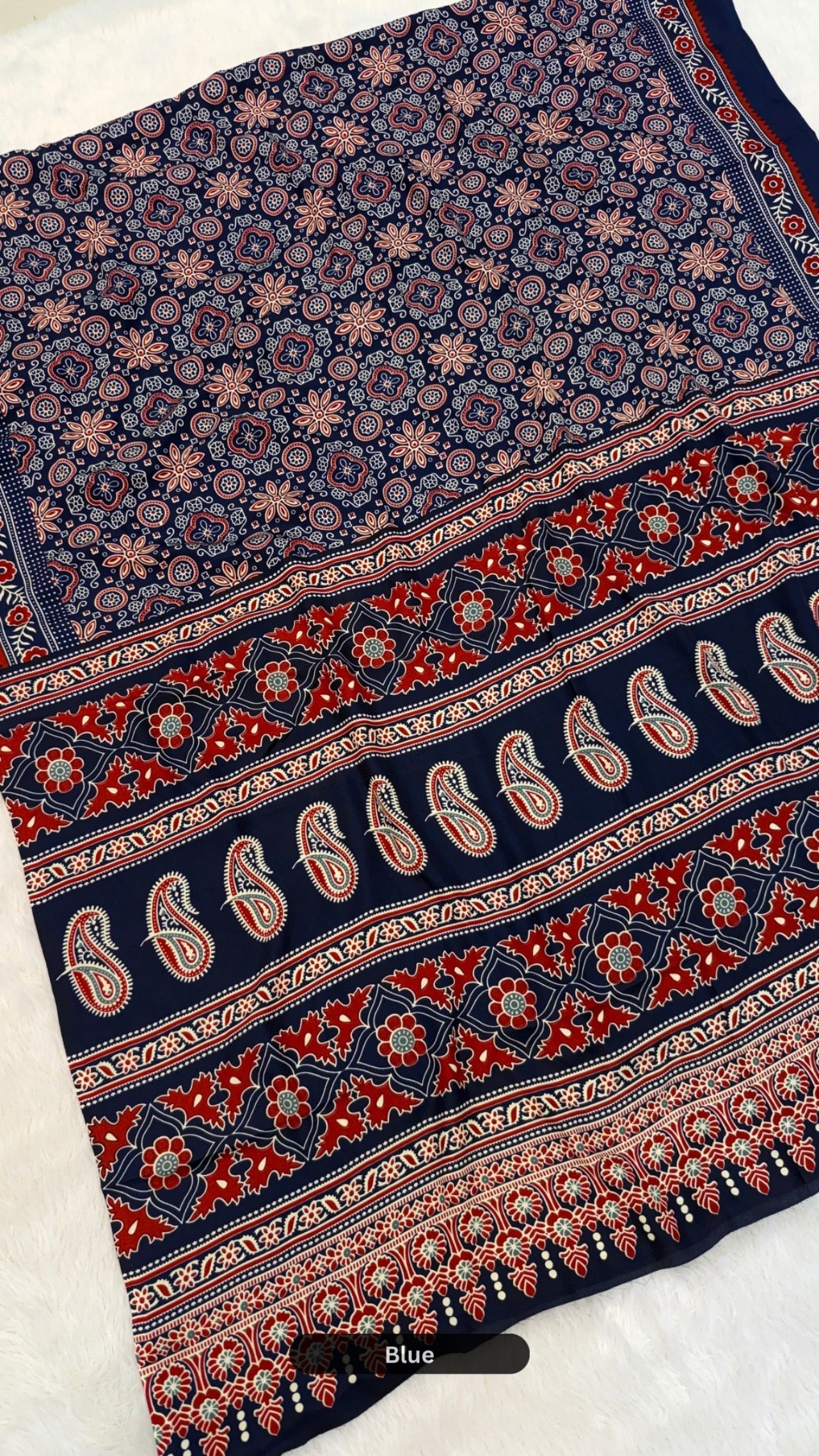 Rang-e-Ajrakh Crap Silk Saree