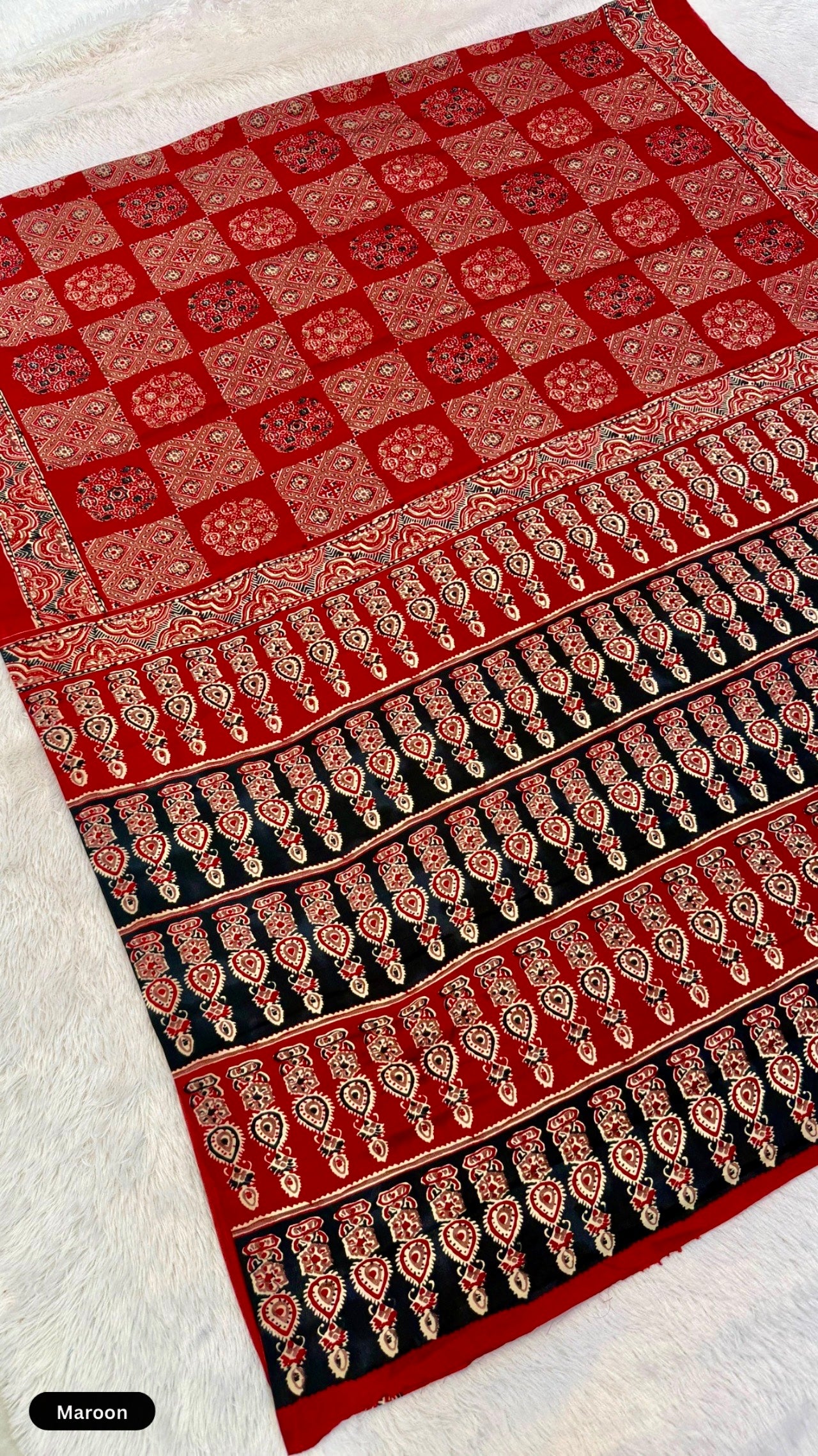 Kutch Kala Ajrakh Saree (Best Seller)