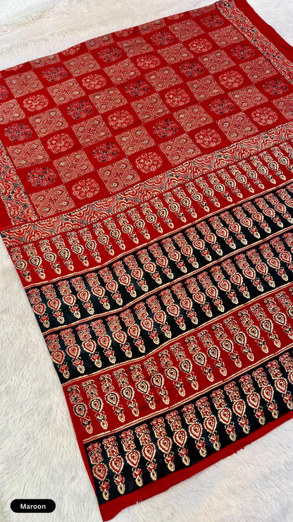 Kutch Kala Ajrakh Saree (Best Seller)