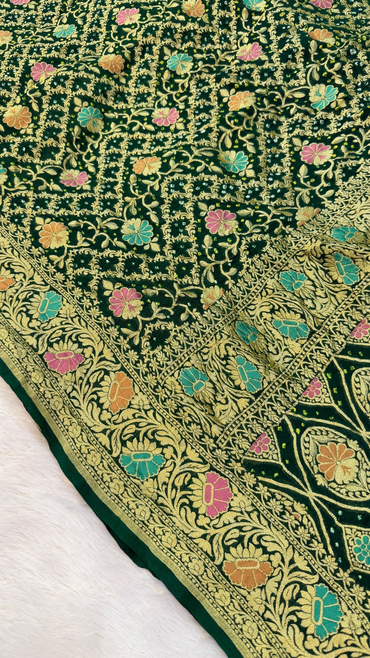 Exclusive Handwoven Original Neemzari Bandhani Saree (B)