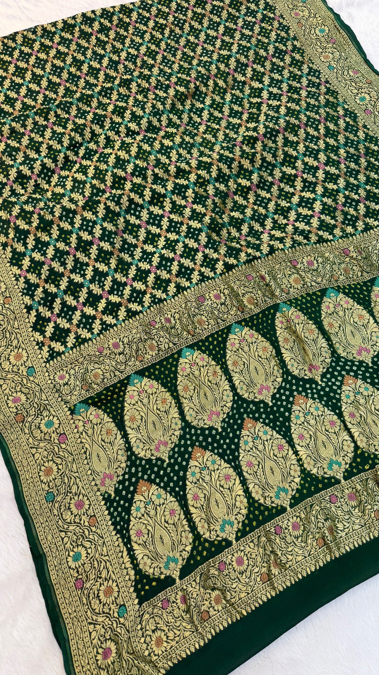 Exclusive Handwoven Original Neemzari Bandhani Saree (D)