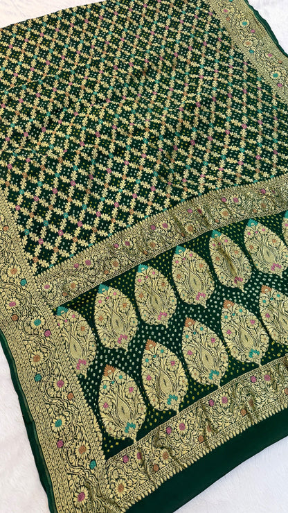 Exclusive Handwoven Original Neemzari Bandhani Saree (D)