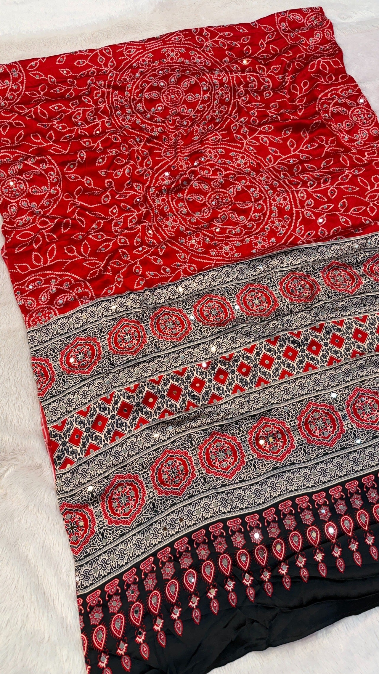 Bandhani Ajrakh With 500+ Real Mirror Saree Vol.02