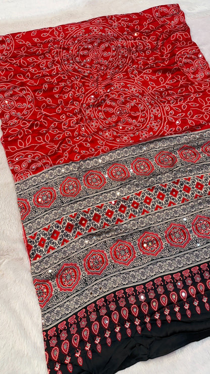 Bandhani Ajrakh With 500+ Real Mirror Saree Vol.02