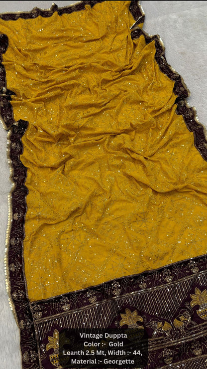 Vintage Duppta, One Side Pallu - Gold