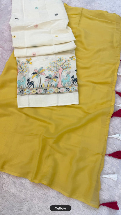 Khadi Aura Designer Chiffon Saree Set