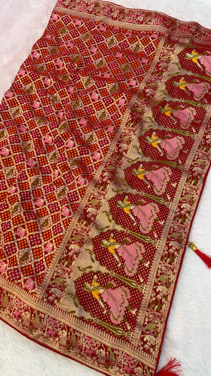Traditional Georgette Banarasi Bandhej Saree (Rani / Maroon)