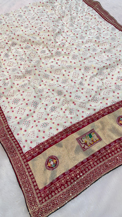 Wedding Special Rajwadi Bandhani Saree (Trending Color)