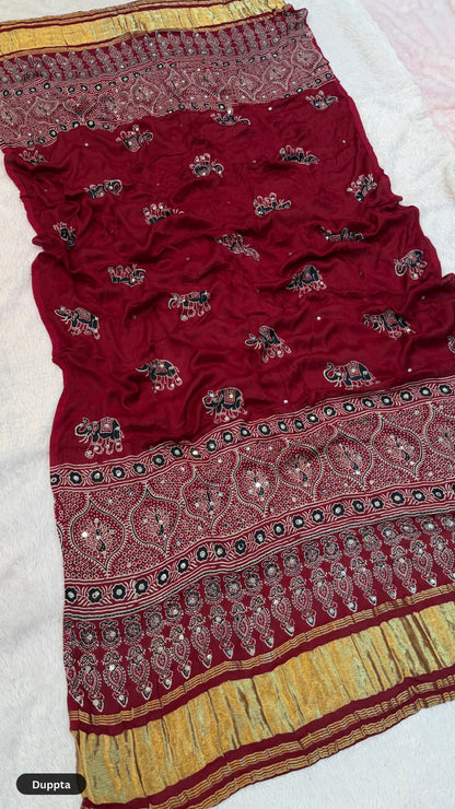 Royal Ajrakh Mirror Work Lehenga Choli Set
