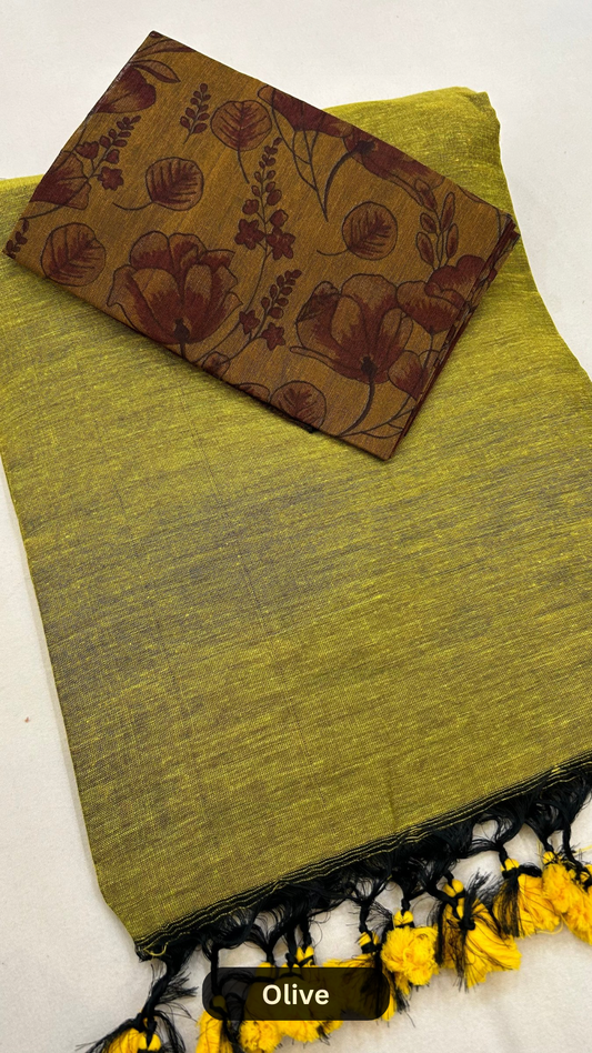 Handloom Summer Saree - Olive