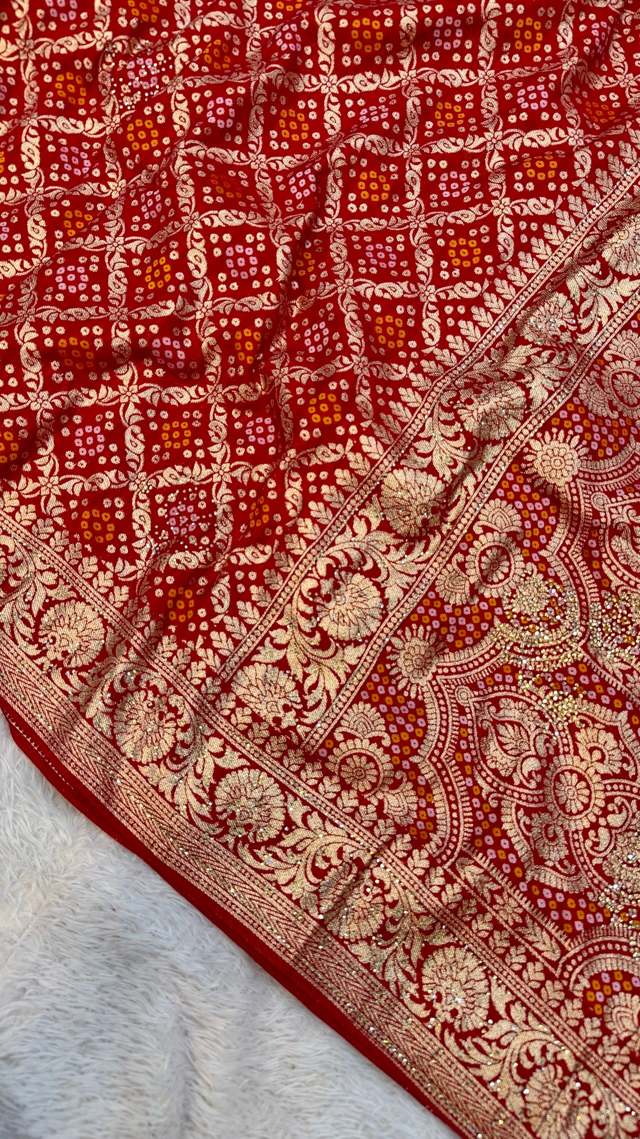 Georgette Bandhej Saree with Real Siroski Work