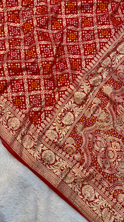 Georgette Bandhej Saree with Real Siroski Work