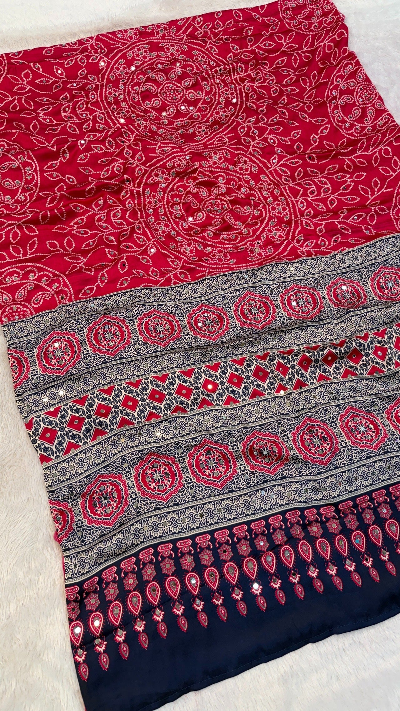 Bandhani Ajrakh With 500+ Real Mirror Saree Vol.02