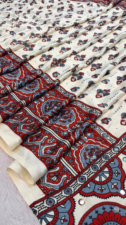 “Sheesha” Ajrakh 500+ Real Mirror Saree