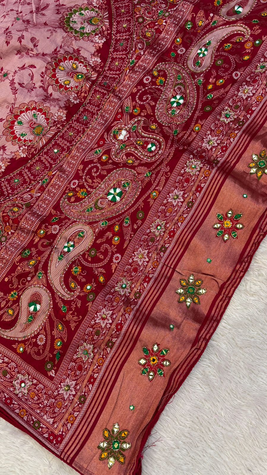 Antique Work, Marriage Season Saree (Cherry)