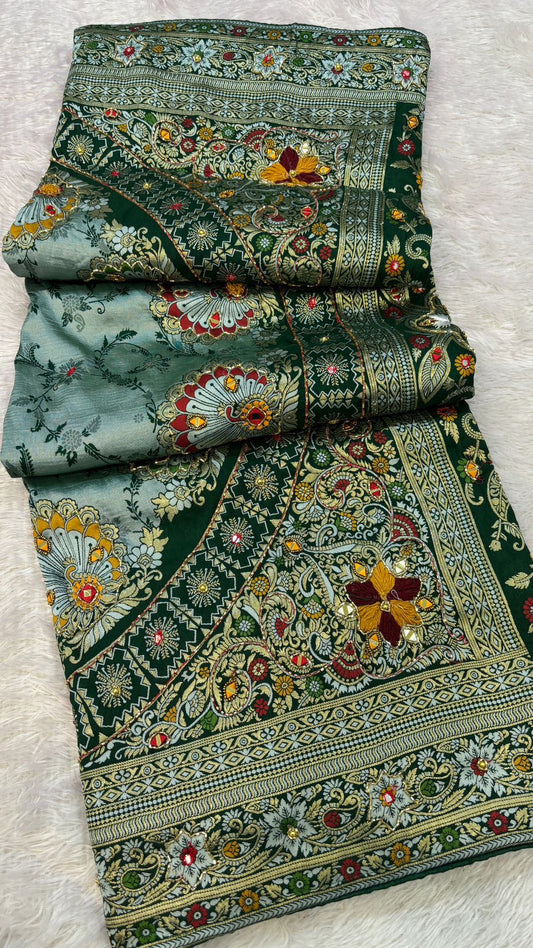 Antique Work, Marriage Season Saree (Green)