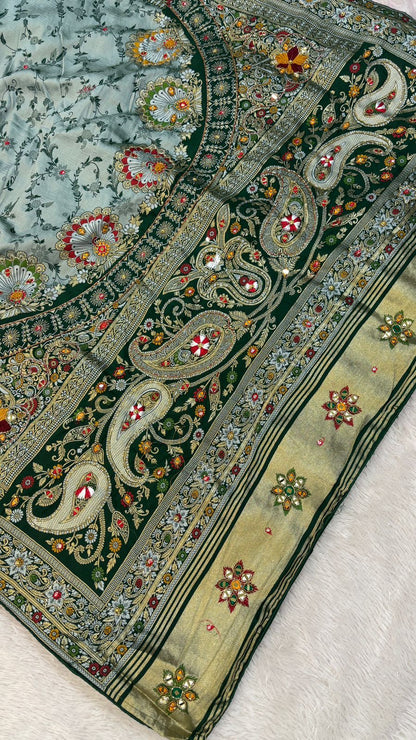 Antique Work, Marriage Season Saree (Green)