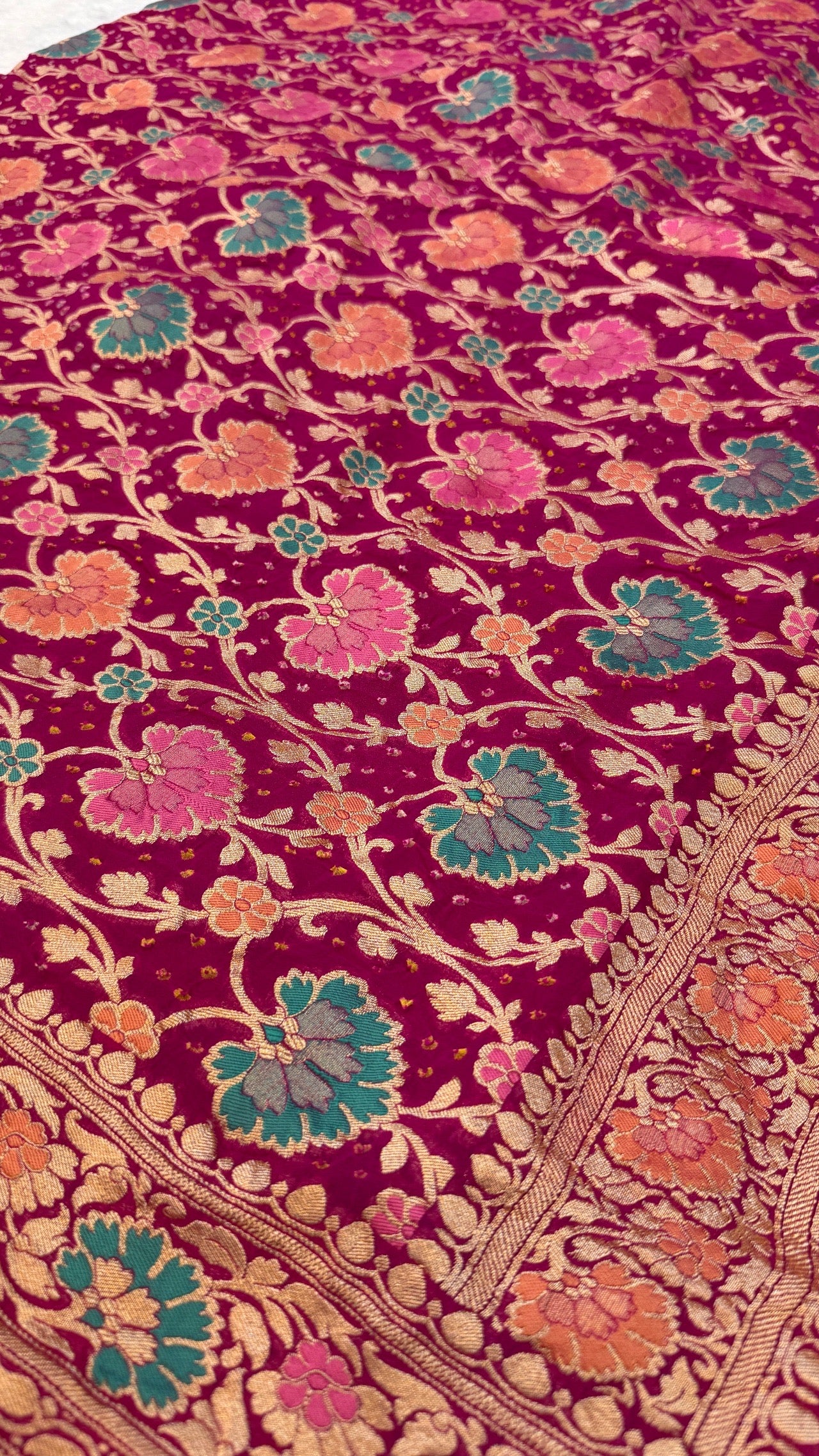 Exclusive Handwoven Original Neemzari Bandhani Saree (C)