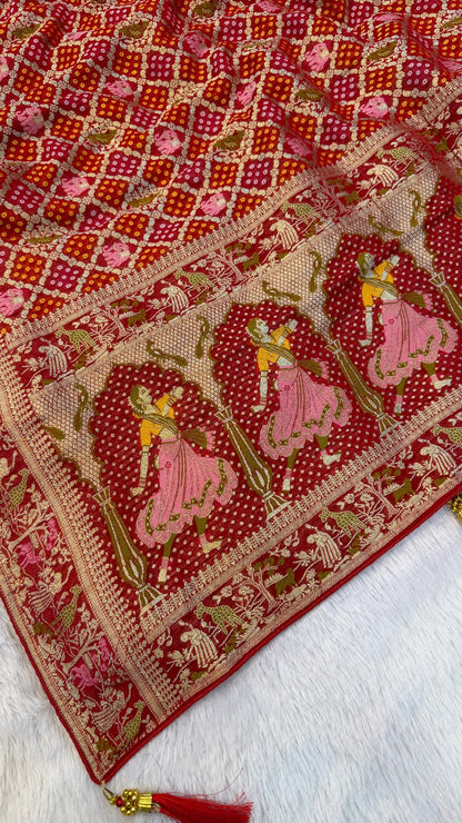 Traditional Georgette Banarasi Bandhej Saree (Rani / Maroon)