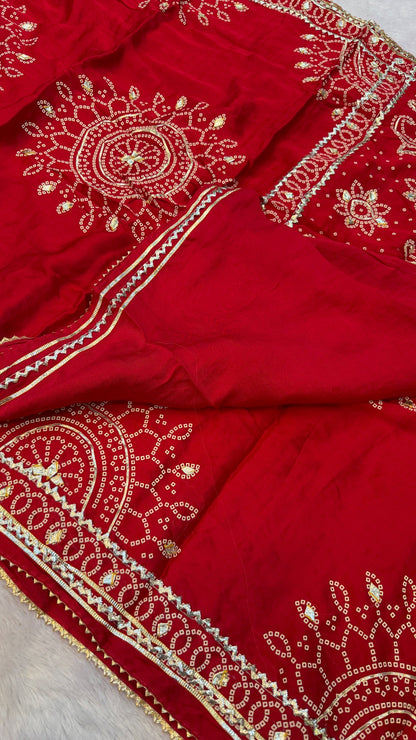 Royal Gottapatti Silk Bandhej Saree (RED-VS)