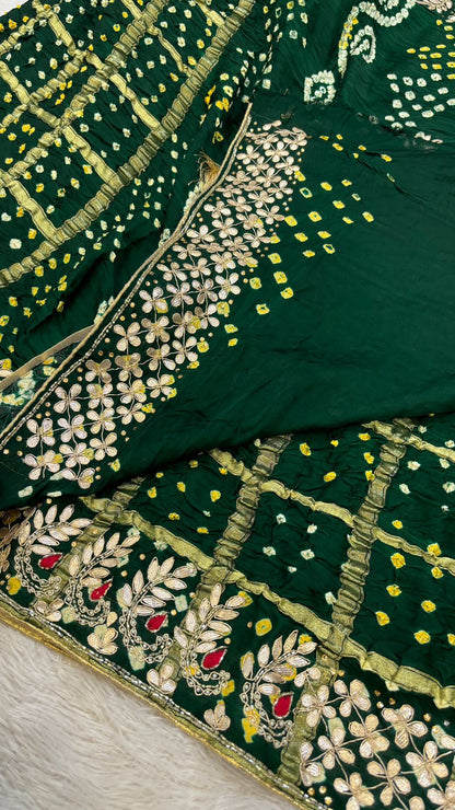 Pure Gaji Silk, Gottapati Handwork Gharchola Saree : Green