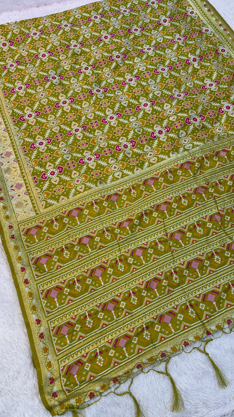 Patola Saree With Siroski Work - Trending Lime