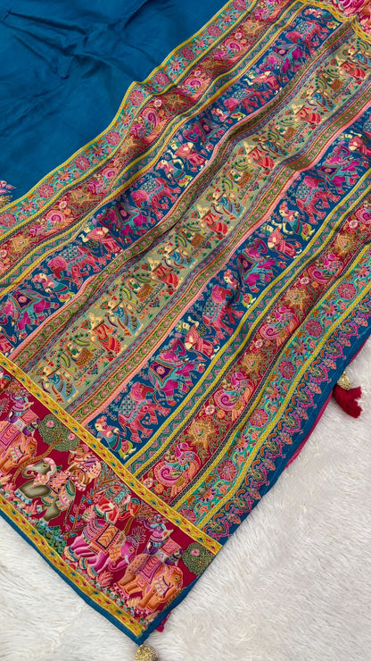 Pure Hand Weaving Kalamkari Saree (Rama Gala)