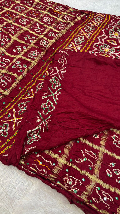 Pure Gaji Silk Abbhli Work Gharchola (Maroon)