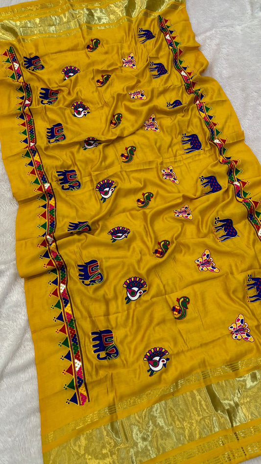 Kutchi Multi Work Duppta with Lagadi Patta - Haldi