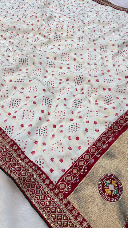 Wedding Special Rajwadi Bandhani Saree (Trending Color)