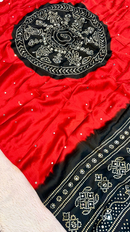 Kasumbo Ajrakh 500+ Real Mirror Saree (Red)