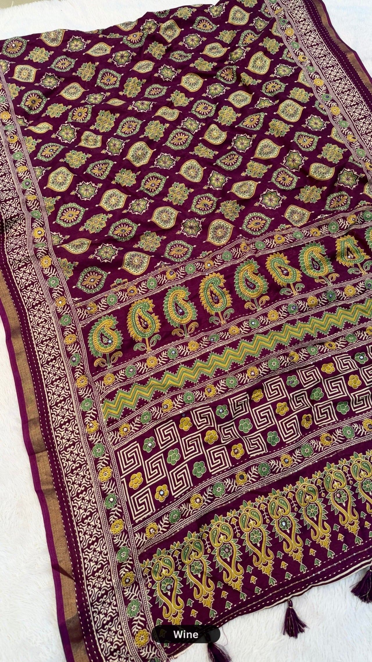 Trending Mul Cotten Mirror Work Saree SD (Ajrakh)