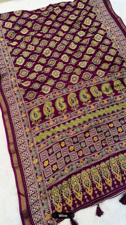 Trending Mul Cotten Mirror Work Saree SD (Ajrakh)