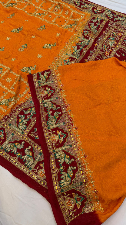 Kutchi Gharchola Saree (Gold x Maroon)