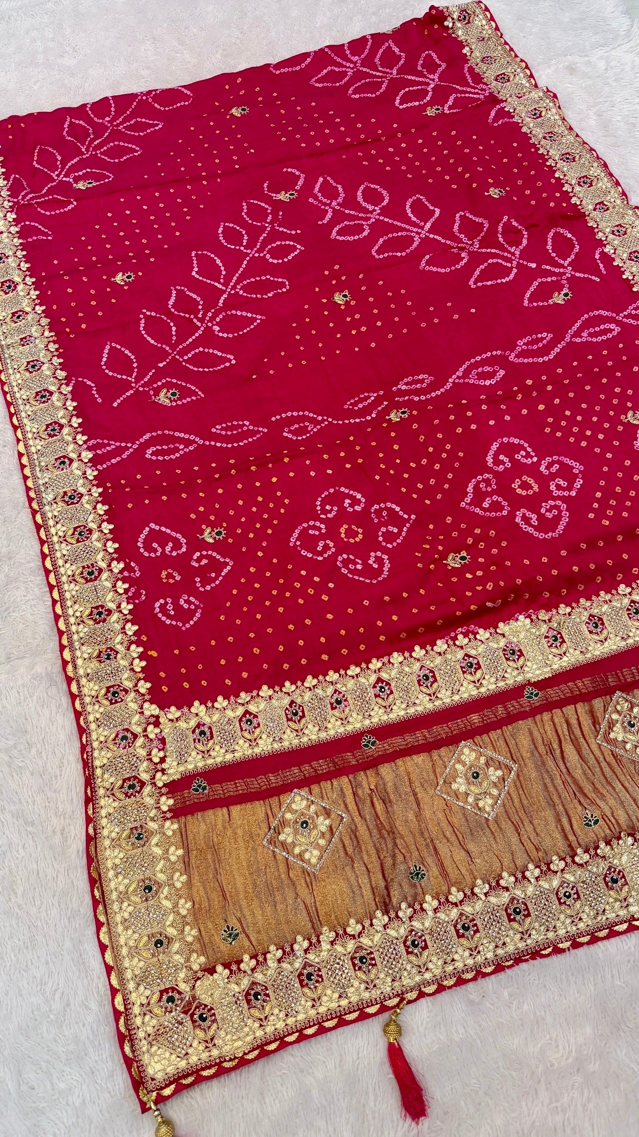 Pure Gaji Silk Handbandhej Gottapatti work Saree
