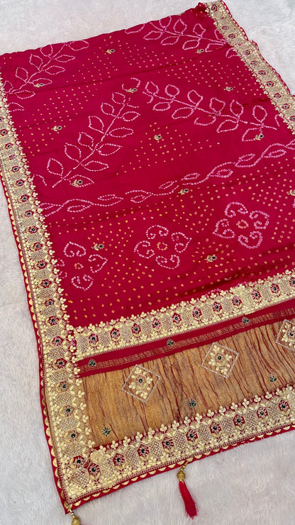Pure Gaji Silk Handbandhej Gottapatti work Saree