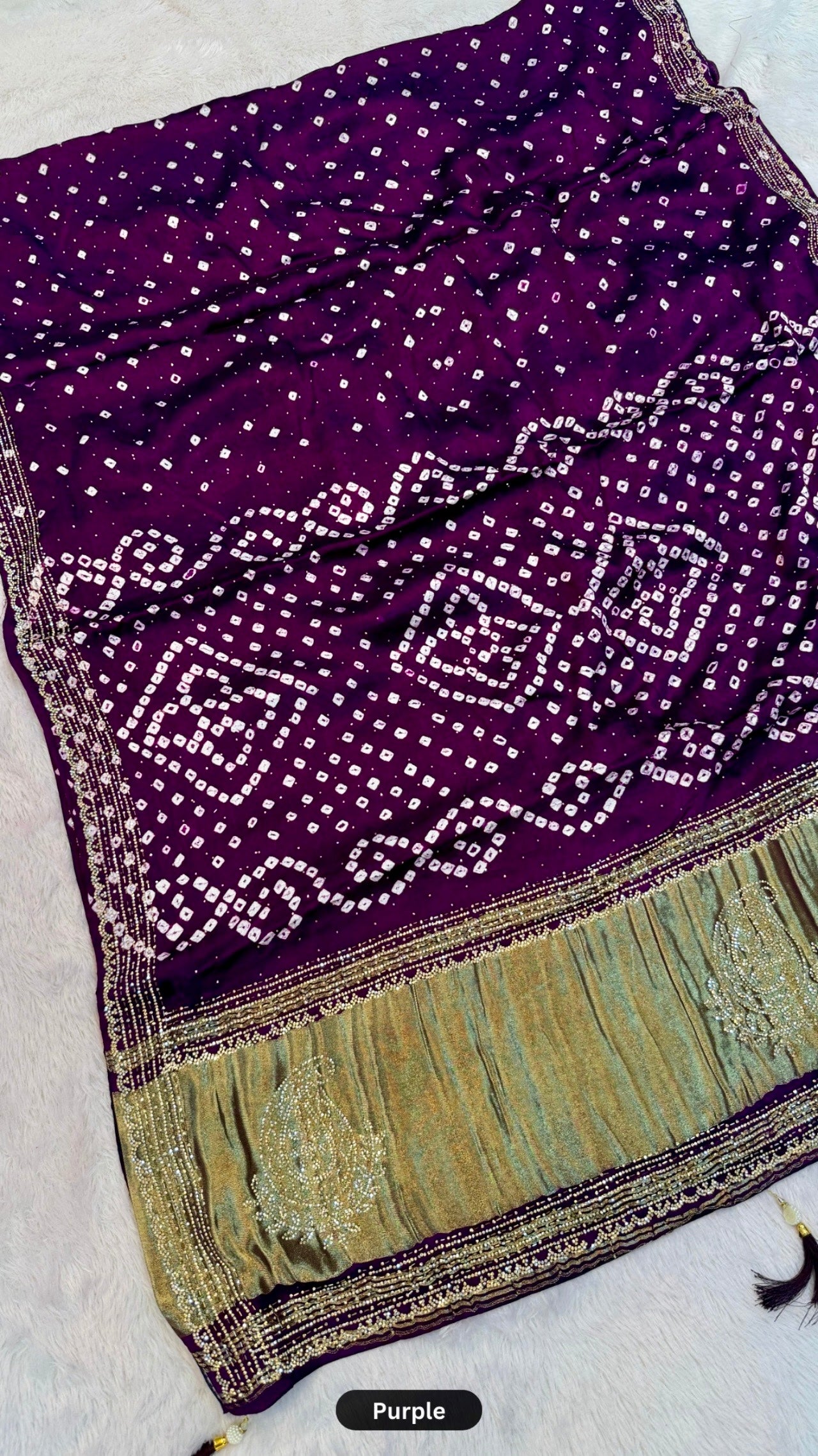 Handmade Bandhani Saree With Siroski Work