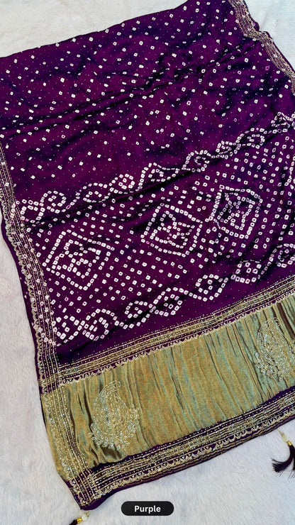 Handmade Bandhani Saree With Siroski Work