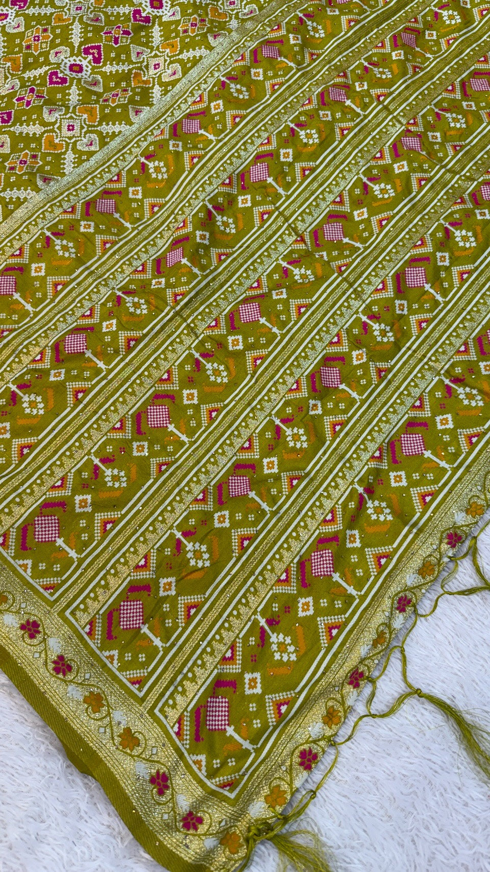 Patola Saree With Siroski Work - Trending Lime
