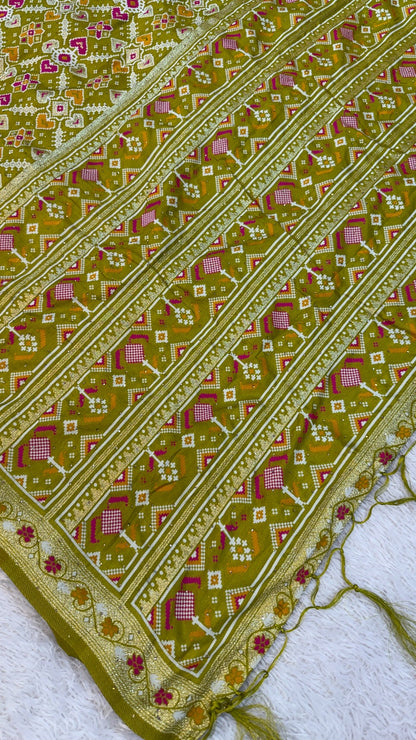 Patola Saree With Siroski Work - Trending Lime