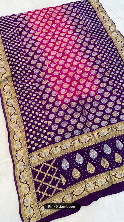 Heeramandi Hand Bandhej Saree (Gold-Silver Weaving)