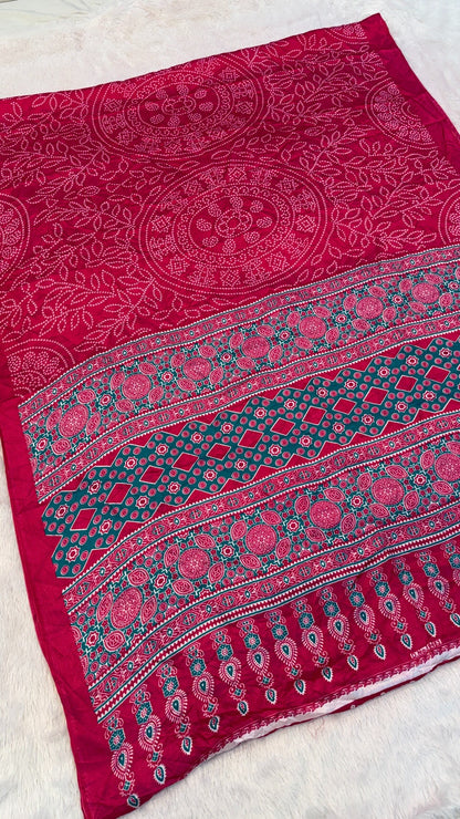 Ajrakh Bandhani Crush Saree