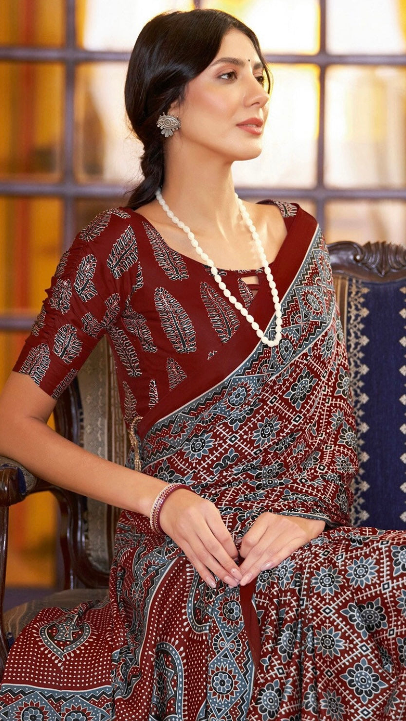 Designer Ajrakh Saree (D.No. 203 A)