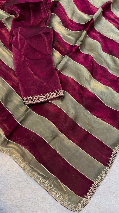 Luxurious Dual Shade Cocktail Saree (Royal Wine & Olive)