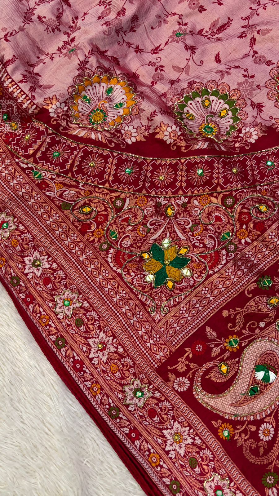 Antique Work, Marriage Season Saree (Cherry)