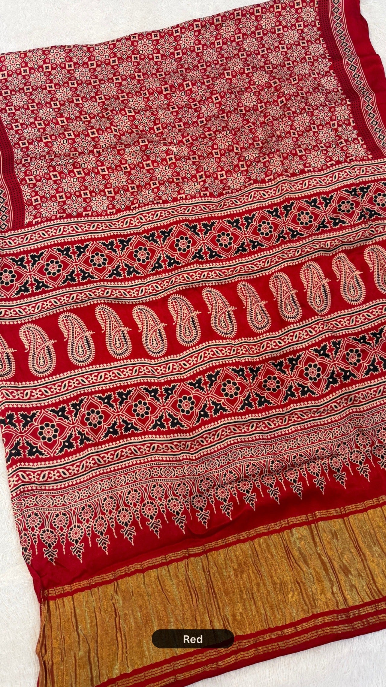 Ajrakhno Abhushan - Pure Modal Silk Ajrakh Saree with Lagadi Patta