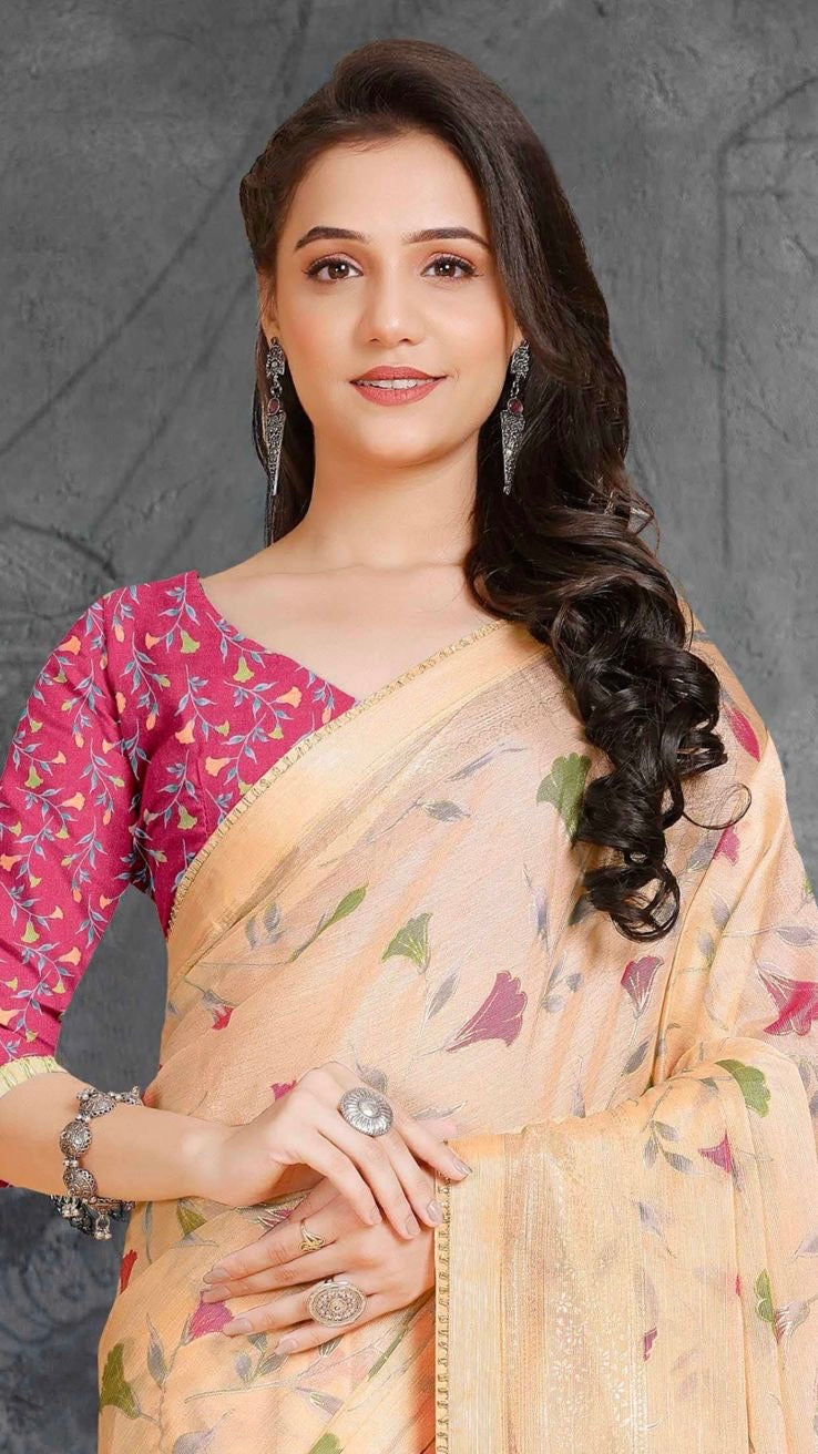 Premium Brasso Saree (Peach)